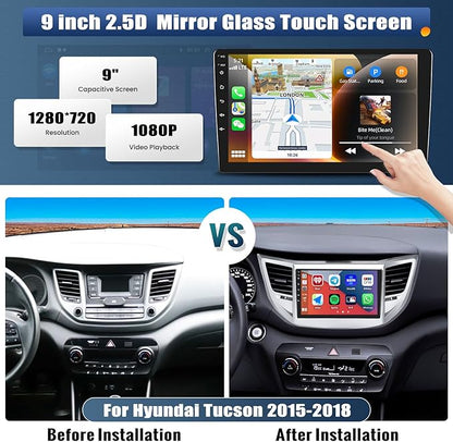 UNITOPSCI 4G+64G 8Core Android 13 Car Stereo for Hyundai Tucson 2015-2018 Wireless Apple CarPlay Android Auto 9” Touchscreen Bluetooth 5.0 GPS Navi DSP Mirror Link WiFi FM/RDS SWC+Backup Camera Mic