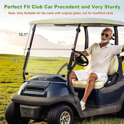 10L0L Golf Cart Windshield for Club Car Precedent 2004-Up, Tempo, 2017-Up Onward, Clear/Tinted Fold Down Club Car Windshield Anti-UV Impact Resistant - 37.5"W X 33.6"H