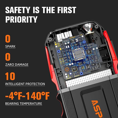 ASPERX 3000A Jump Starter for Car Battery, 12V Portable Jump Box with LED Light & Smart Jumper Cables, BMS for Up to 10.0L Gas or 8.0L Diesel Engines-Red