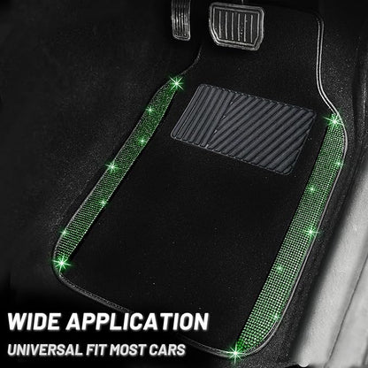 NBTEPEM Bling Car Floor Mats Full Set, Universal Fit Most Cars,SUV, Trucks, 4 pcs Sparkle Glitter Diamond Carpet for Women Girls with Anti-Slip Pad (Green Diamond)