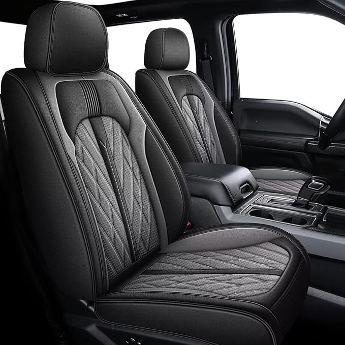 AOMSAZTO Ford Ranger Seat Covers: Full Set Custom Fit 2019 2020 2021 2022 2023 2024 2025 Ford Ranger Breathable Waterproof Leather Seat Protector(5 Seats, Black&Grey)