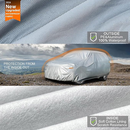 Kayme Large SUV Car Cover Waterproof All Weather for Automobiles, Outdoor Full Size SUV Cover Rain Sun UV Protection, Universal Fit for Chevrolet Tahoe, Lincoln MKT, GMC Envoy (207-214 inch)