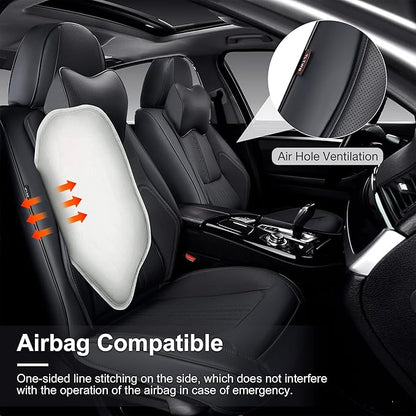 Car Seat Covers Full Set, Front and Rear Seat Covers for Cars, Waterproof Leather Auto Seat Protectors with Head Pillow, Car Seat Cushions Fit for Most Sedans SUV Pick-up Truck, Black