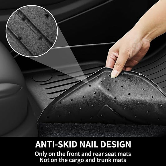 OEDRO Floor Mats 9 Pcs Fits for Tesla Model Y 7-Seater 2024-2020 Custom Fit All Weather TPE Automotive Trunk Mat with Backrest Mat Accessories Back Seat Protector for Model Y Car Floor Mats Set