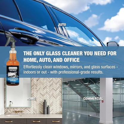 Zenex The Boss Glass Cleaner - Professional-grade Glass Cleaner | Removes Grime from Glass Surfaces - Mirrors, Windows, & More | Not For Tinted Glass | Spot-Free, Streak-Free Finish | 32 oz (2 Pack)