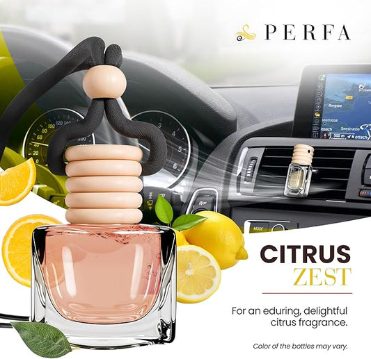 Car Air Fresheners - Citrus Zest Car Air Fresheners for Men | Pack of 2 Long Lasting Car Air Freshener | Odor Eliminator Car Perfume Diffuser with Essential Oils | Car Air Freshener Vent Clip by Perfa