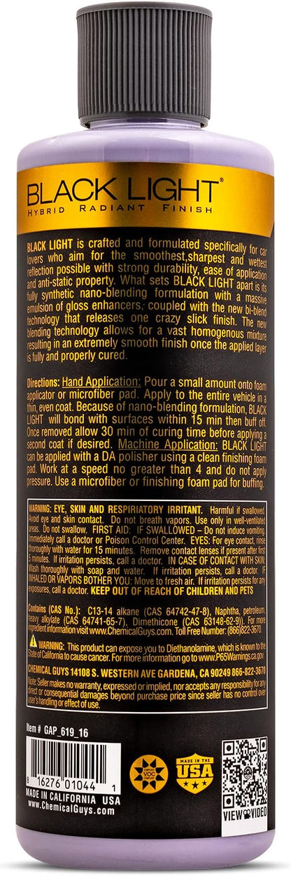 Chemical Guys GAP 619 16 Black Light Hybrid Radiant Finish, Glaze & Sealant, (Safe for Cars, Trucks, SUVs, & More) for Black and Dark Colored Cars, 16 fl oz