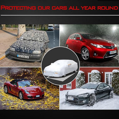 30 Layers Heavy Duty Car Cover for Automobiles All Weather Waterproof, Outdoor Snowproof UV Protection Windproof, Door Zipper, Soft Cotton Universal Car Covers (Silver, Fit Sedans 171"-180")