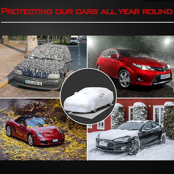 30 Layers Heavy Duty Car Cover for Automobiles All Weather Waterproof, Outdoor Snowproof UV Protection Windproof, Door Zipper, Soft Cotton Universal Car Covers (Silver, Fit Sedans 181"-190")