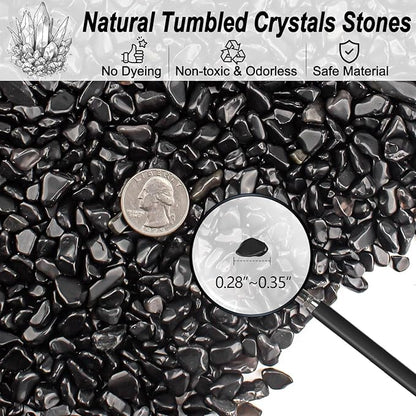0.5 Lb/230g Black Aquarium Gravel Rocks Fish Tank Marbles Pebbles Small, Polished Natural Tumbled Healing Crystal Chips Bulk Crushed Stones for Crafts|Fish Turtle Tank|Home Decoration - 7-9m
