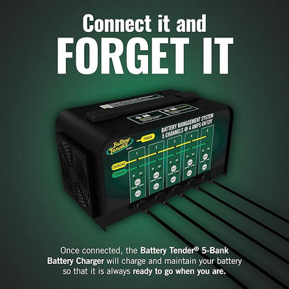 Battery Tender 5 Bank Multibank Charger - 20 AMP (4 AMPs Per Bank) - Selectable 12V / 6V - Smart and Switchable 12V Multi Battery Charger and Maintainer for Automotive and Marine - 021-0133-DL-WH