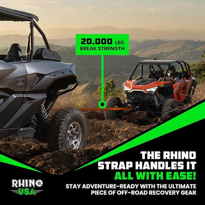 Rhino USA Recovery Tow Strap (2"x20')-20,024lb Break Strength- Emergency Recovery Strap Tow Rope for UTV, ATV & More-Heavy Duty Towing Strap for Offroad 4x4 Use-Compatible with RZR and Can-Am (Orange)
