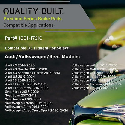 Premium Ceramic Rear Brake Pads (1001-1761C) Compatible with 2014-2024 Audi/Volkswagen (A3/A3 Quattro/A3 Sportback e-tron/Golf R/GTI/Jetta/Q3/S3/Tiguan/TT Quattro/TTS Quattro & More)