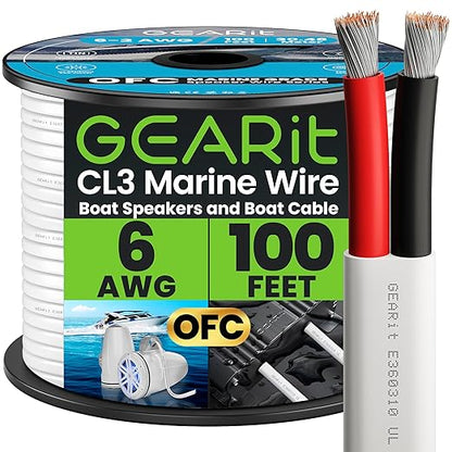 GEARit 6 Gauge Marine Wire, 6/2 AWG (100ft) Marine Grade Tinned Copper Oxygen Free, Duplex 2-Conductor Insulated Red & Black Electrical Cable for Boat, Automotive, RV, Camper, Trailer