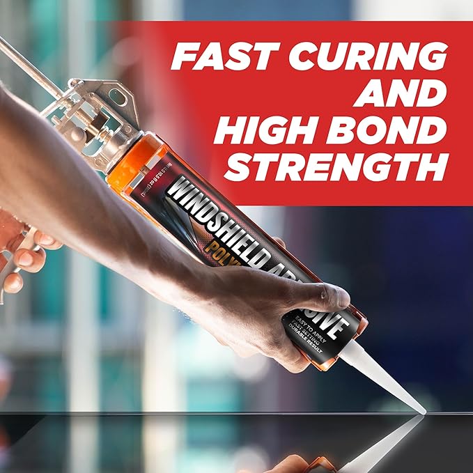 [2 Pack] Polyurethane Windshield Adhesive - Quick Curing & Weather Resistant Auto Glass Adhesive, Vertical & Overhead Application, Windshield Repair Kit with Gloves, Applicator Tip & Cartridge - 310ml