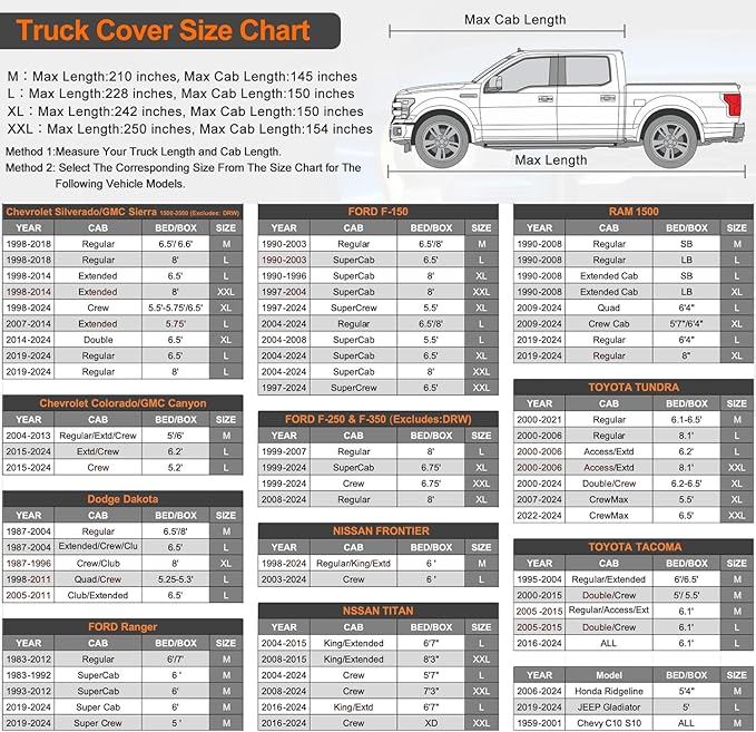 Kayme 7 Layers Truck Cover Waterproof All Weather, Universal Fit Chevy Silverado, GMC Sierra, Ford F150/F 150 Heavy Duty Outdoor Pickup Cover Snow Uv Sun Protection, (Length Up to 250 inch) XXL/Black.