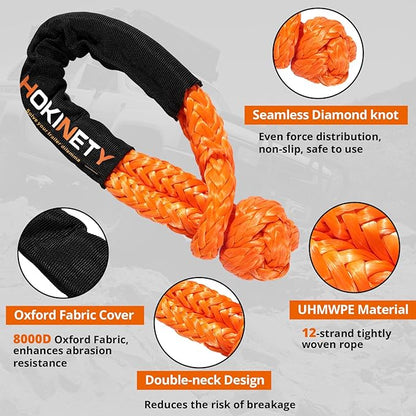 Kinetic Recovery Tow Rope: 1-1/8" x 20ft 48000LBS Snatch Strap with Soft Shackles Heavy Duty Offroad Towing Straps Kit for Trucks SUV UTV ATV Tractor Car Jeep - Green