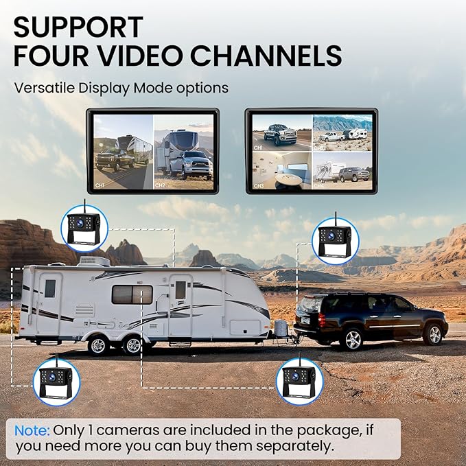 RV Backup Camera, Vehicle Backup Cameras with 7-Inch Touchscreen Monitor, Wireless HD 1080P, 4-Channel System, IR Night Vision, Waterproof Rearview Camera for RV, Truck, Van, SUV, Trailer