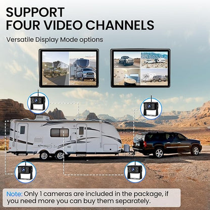 RV Backup Camera, Vehicle Backup Cameras with 7-Inch Touchscreen Monitor, Wireless HD 1080P, 4-Channel System, IR Night Vision, Waterproof Rearview Camera for RV, Truck, Van, SUV, Trailer