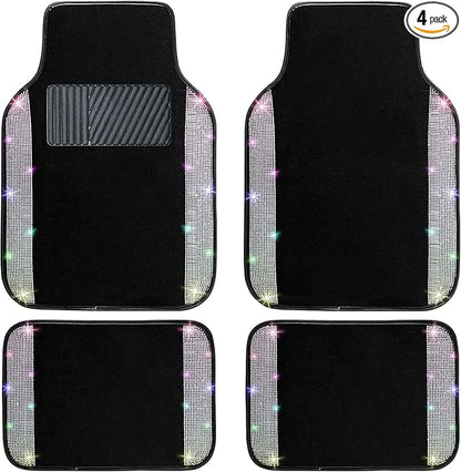 NBTEPEM Multicolor Bling Car Floor Mats Full Set, Universal Fit Most Cars,SUV, Trucks, 4 pcs Sparkle Glitter Diamond Carpet for Women Girls with Anti-Slip Pad (Colorful Diamond)