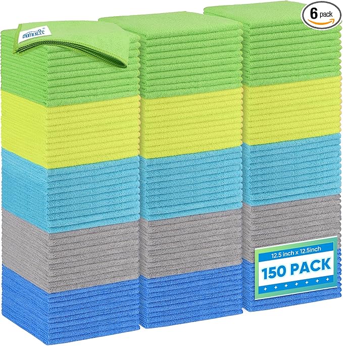 HOMEXCEL Microfiber Cleaning Cloth 6 Pack, 12.5 x 12.5 Inch Microfiber Towels for Cars, Ultra Absorbent Cleaning Rags, Lint Free Cleaning Towels for Household, Kitchen, Window, and Car, Multicolor