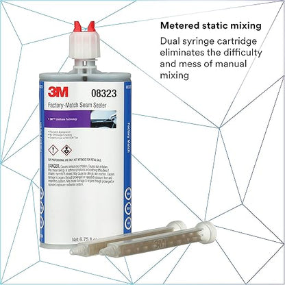 3M Factory-Match Seam Sealer, 08323, Black Color, Two-Part, Medium/High Viscosity Urethane, 200 mL/6.75 fl oz Cartridge