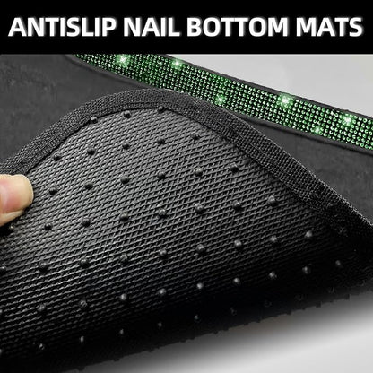 NBTEPEM Bling Car Floor Mats Full Set, Universal Fit Most Cars,SUV, Trucks, 4 pcs Sparkle Glitter Diamond Carpet for Women Girls with Anti-Slip Pad (Green Diamond)