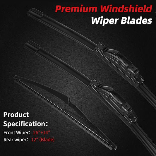 OTUAYAUTO Windshield Wiper Blades - Replacement for Nissan Rogue 08-13, Rogue Select 14-15, Original Factory Quality Front and Rear Wiper Blade - U Hook 26"+14"+12"(Pack of 3)