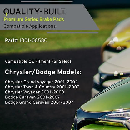 Premium Ceramic Rear Brake Pads (1001-0858C) Compatible with Chrysler Grand Voyager 2002-2001, Town & Country 2007-2001, Voyager 2008-2001, Dodge Caravan 2007-2001 & More