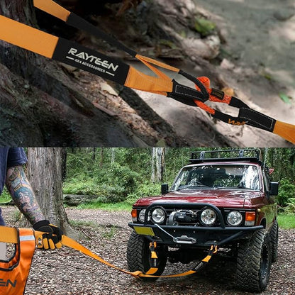 Genuine 33,000lb Xtreme Heavy Duty Recovery Tow Strap(20ft x 4in) + 20,000lb Tree Saver Strap(8.2ft x 3in) | Include Reflective Sleeve & Reinforced Loop | Suits for 4x4 Offroad UTV ATV Trucks