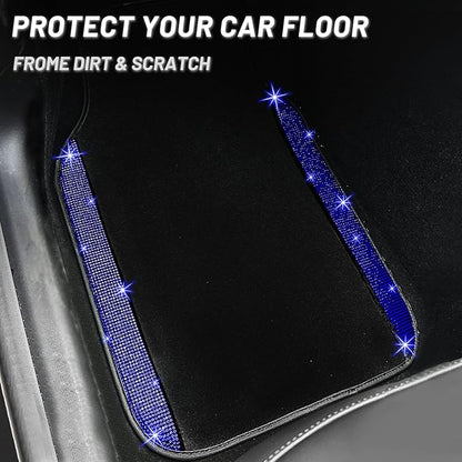 NBTEPEM Blue Bling Car Floor Mats Full Set, Universal Fit Most Cars,SUV, Trucks, 4 pcs Sparkle Glitter Diamond Carpet for Women Girls with Anti-Slip Pad (Blue Diamond)