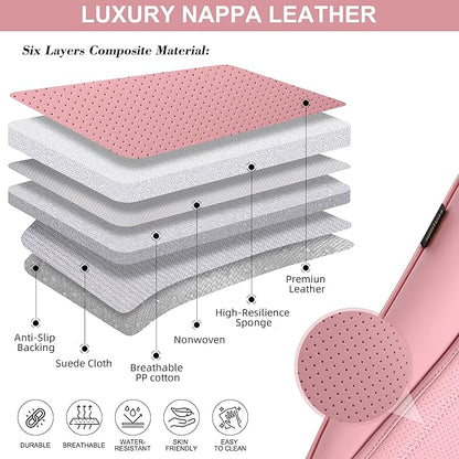 Car Seat Covers Full Set, Front and Rear Seat Covers for Cars, Waterproof Leather Auto Seat Protectors with Head Pillow, Car Seat Cushions Fit for Most Sedans SUV Pick-up Truck, Pink