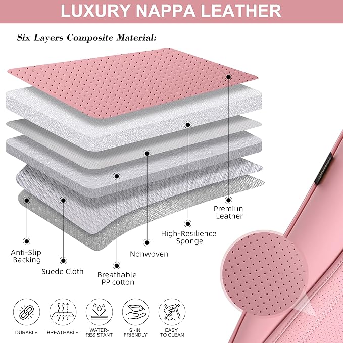 Front Seat Covers, 2 Pieces Universal Seat Covers for Cars, Waterproof Leather Auto Seat Protectors with Head Pillow, Car Seat Cushions Fit for Most Sedans SUV Pick-up Truck, Pink