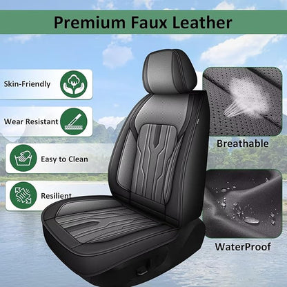 YORKENIC Fit for Hyundai Kona Seat Covers Front Set 2018-2024 2025: Breathable Leather Car Seat Covers Compatible Airbag (2 Front Set, Black & Grey)