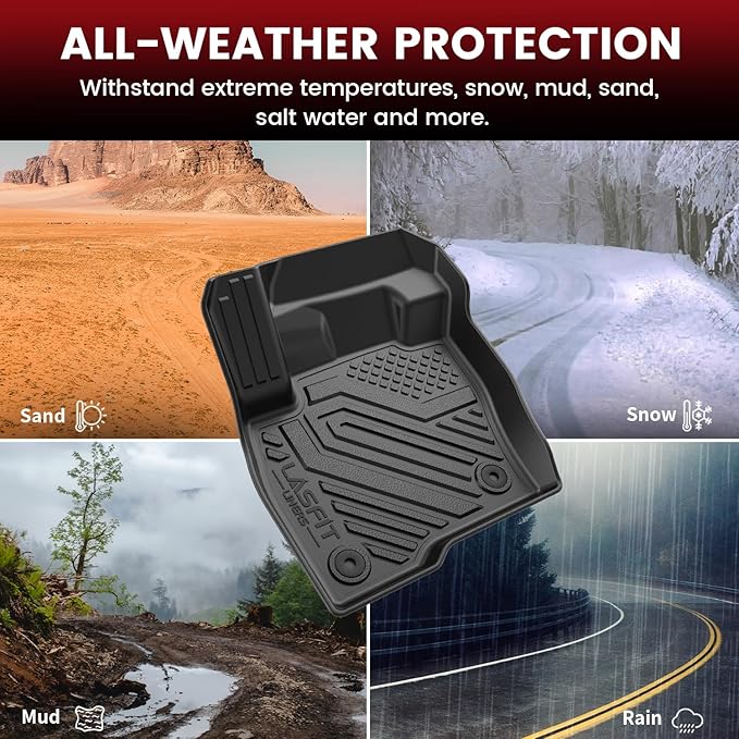 LASFIT Floor Mats and Cargo Liner for Ford Edge 2015-2024 All Weather Protector TPE Car Liners Custom Fit Vehicle Accessories, 1st & 2nd & Trunk Mat Combo Set, 4pcs Black