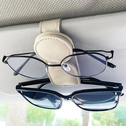 KIWEN Sunglasses Holder for Car Visor, Magnetic Leather Sunglass Eyeglass Hanger Clip for Car Sun Visor Accessories (1, Beige)