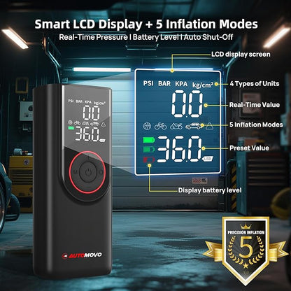 Tire Inflator Portable Air Compressor-3X Faster Inflation, 150PSI Air Pump for Car Tires with Digital Pressure Gauge/LED Light, Portable Tire Inflator for Car, Motorcycle, Bike, Ball