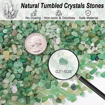 0.88 LB Aquarium Gravel Rocks Green Aventurine Crystal Chips Tumbled Healing Crystal Chips Bulk Gemstones, Mini Crushed Stones Quartz Vase Filler for Crafts|Fish Turtle Tank|Home Decoration