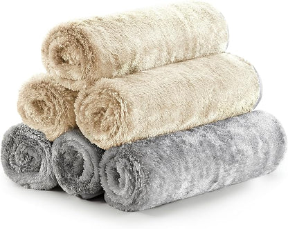 Fantasticlean Microfiber Car Detailing Towels, Car Drying Towel with Edge, Plush, Coral Fleece, 700GSM, 16" x 16", 6 Pack, Scratch-Free, Ultra Absorbent, Car RV Boat Home Cleaning (Grey and Camel)