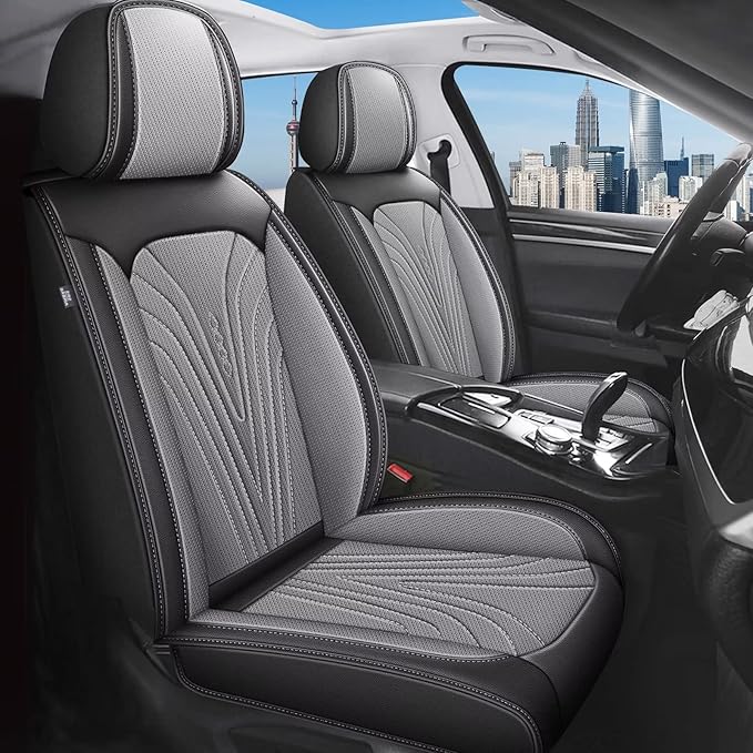 Front Seat Covers Fit for Toyota Camry 2012-2025 Faux Leather Automotive Seat Covers Breathable Waterproof Seat Cushions Compatible with Airbag (2 Seats,Black & Gray)