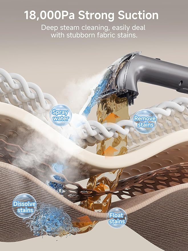 uwant Portable Carpet Cleaner with Steam& HeatingSystem, 18Kpa Powerful Suction Carpet Cleaner Machine with Exclusive Tools 2in1 Upholstery Steam Cleaner Machine (Grey)