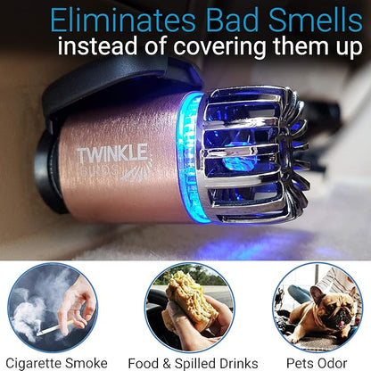 Car Air Purifier Ionizer - 12V Plug-in Ionic Anti-Microbial Car Deodorizer with Dual USB Charger - Smoke Smell, Pet and Food Odors, Allergens, Viruses Eliminator for Car (Matte Copper)