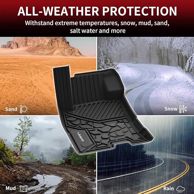 LASFIT Floor Mats for Ford Maverick 2025 2024 2023 2022 (Hybrid Models Only) All Weather Car Mats TPE Truck Liners Vehicle Accessories for Ford Maverick - 1st & 2nd Row, Black