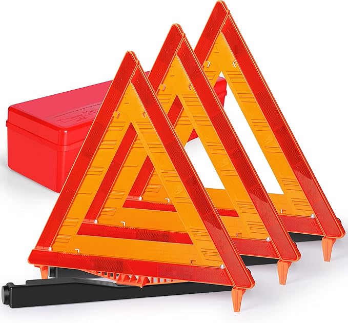 3 Pack Warning Triangle DOT Approved, Foldable Emergency Safety Reflective Triangles for Roadside Vehicles Breakdown with Carrying Case