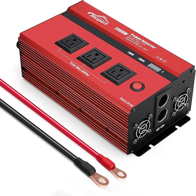 2000w Inverter 12v Car Power Inverters for Vehicles Truck with USB Charging Port,12v DC to 110v AC Inverter Converter with 3 AC Outlets 2000 Watt Invertor Solar Battery Inverter