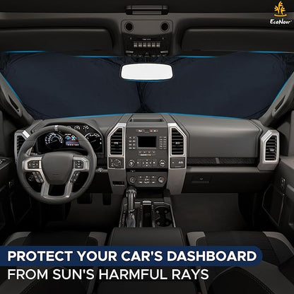 EcoNour Truck Windshield Sun Shade with Storage Pouch | Reflective 240T Material Sun Shield for UV & Heat Protection | Foldable Windshield Cover | Must-Have Truck Accessories | X-Large (69"x35")