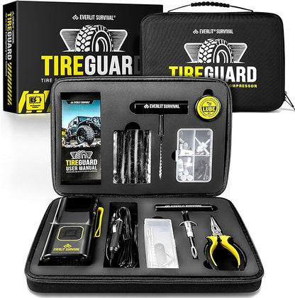 Tire Repair Kit with Air Compressor Car Emergency Kit with Universal Tire Plugs Repair Nails To Fix Punctures Roadside Assistance for Car Truck SUV Motorcycle ATV Tractor Trailer.