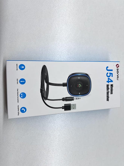 Bluetooth 5.3 Aux Car Adapter, SONRU Bluetooth Receiver for Car [Dual Connection & Mic Noise Cancellation], Aux Adapter with Plug-and-Play for Music/Hands-Free Calls/Stereo Audio