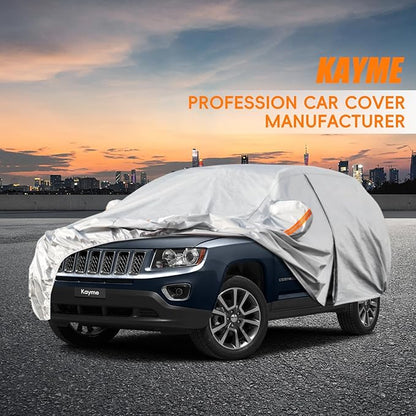 Kayme 6 Layers SUV Car Cover Custom Fit for Jeep Compass（2006-2025） Waterproof All Weather for Automobiles, Outdoor Full Cover Rain Sun UV Protection.Silver