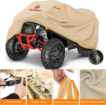 Comnova ATV Cover for 4 Wheelers - 84 Inch ATV Covers 600D Waterproof Heavy Duty, Outdoor Four Wheeler Quad Cover All Weather Large for Polaris, Kawasaki, Arctic Cat, Honda, Yamaha and More, Beige